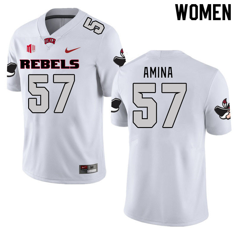 Women #57 Bam Amina UNLV Rebels 2023 College Football Jerseys Stitched-White - Click Image to Close